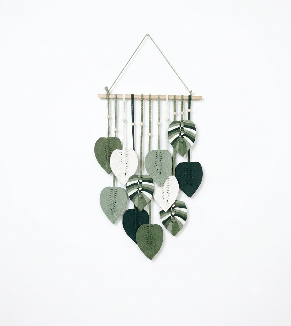 Macrame Leaf Wall Hanging Tapestry, Bohemian Style