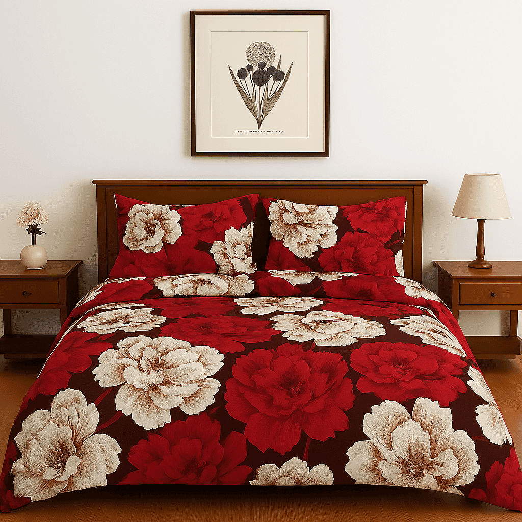 Peony Bloom Bedsheet Set– Burgundy Elegance - Image 3