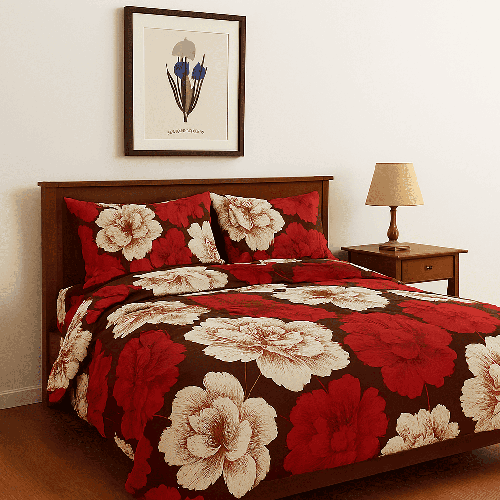 Peony Bloom Bedsheet Set– Burgundy Elegance - Image 2