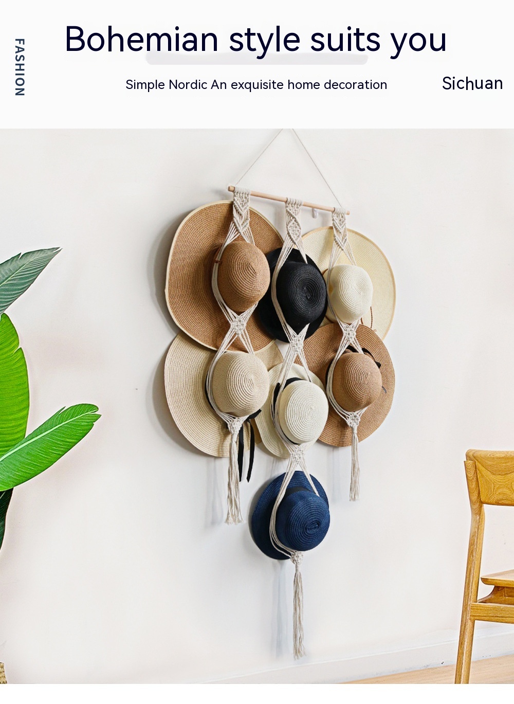 New Cotton String Hand-woven Tapestry Room Decorative Wall Hangings Storage Hat Lanyard - Image 10