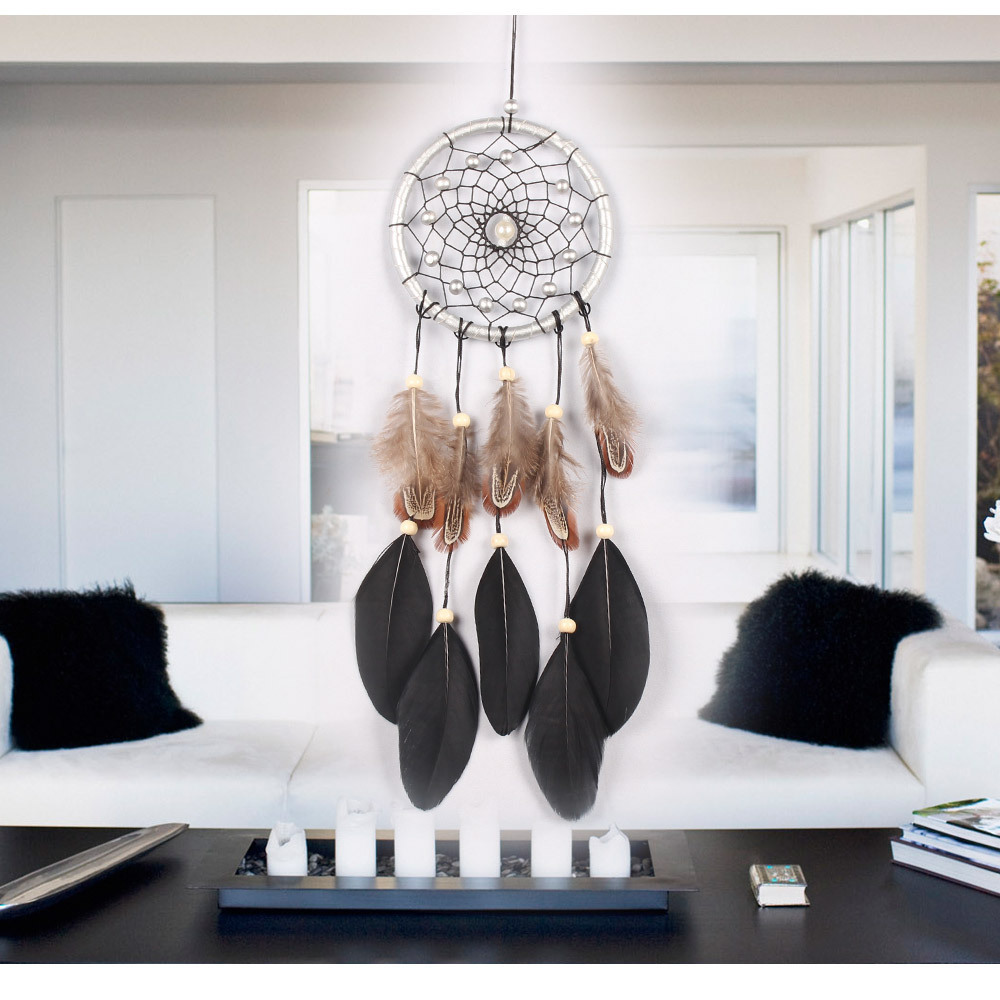 New Silver Leather Black Big Floating Dreamcatcher Home Crafts Ornaments Car Feather Wind Chimes - Image 4