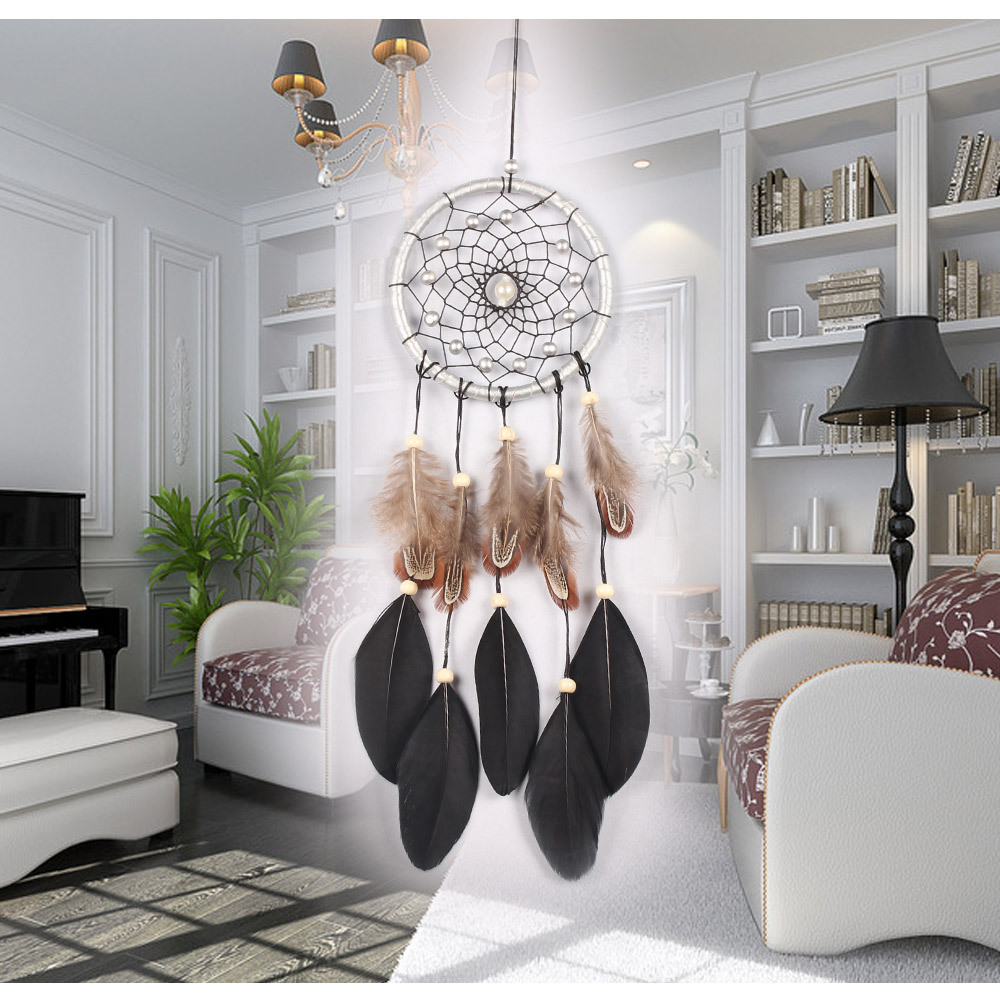 New Silver Leather Black Big Floating Dreamcatcher Home Crafts Ornaments Car Feather Wind Chimes - Image 5