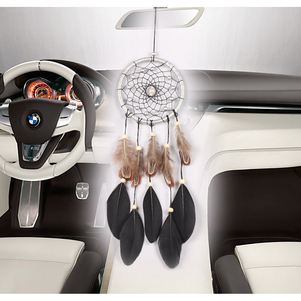 New Silver Leather Black Big Floating Dreamcatcher Home Crafts Ornaments Car Feather Wind Chimes - Image 6