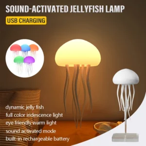 Bionic Jellyfish Night Light,USB Rechargeable with Voice Control,Dancing Tentacles,5 RGB Gradient,Floating Lamp,Bedroom Decor