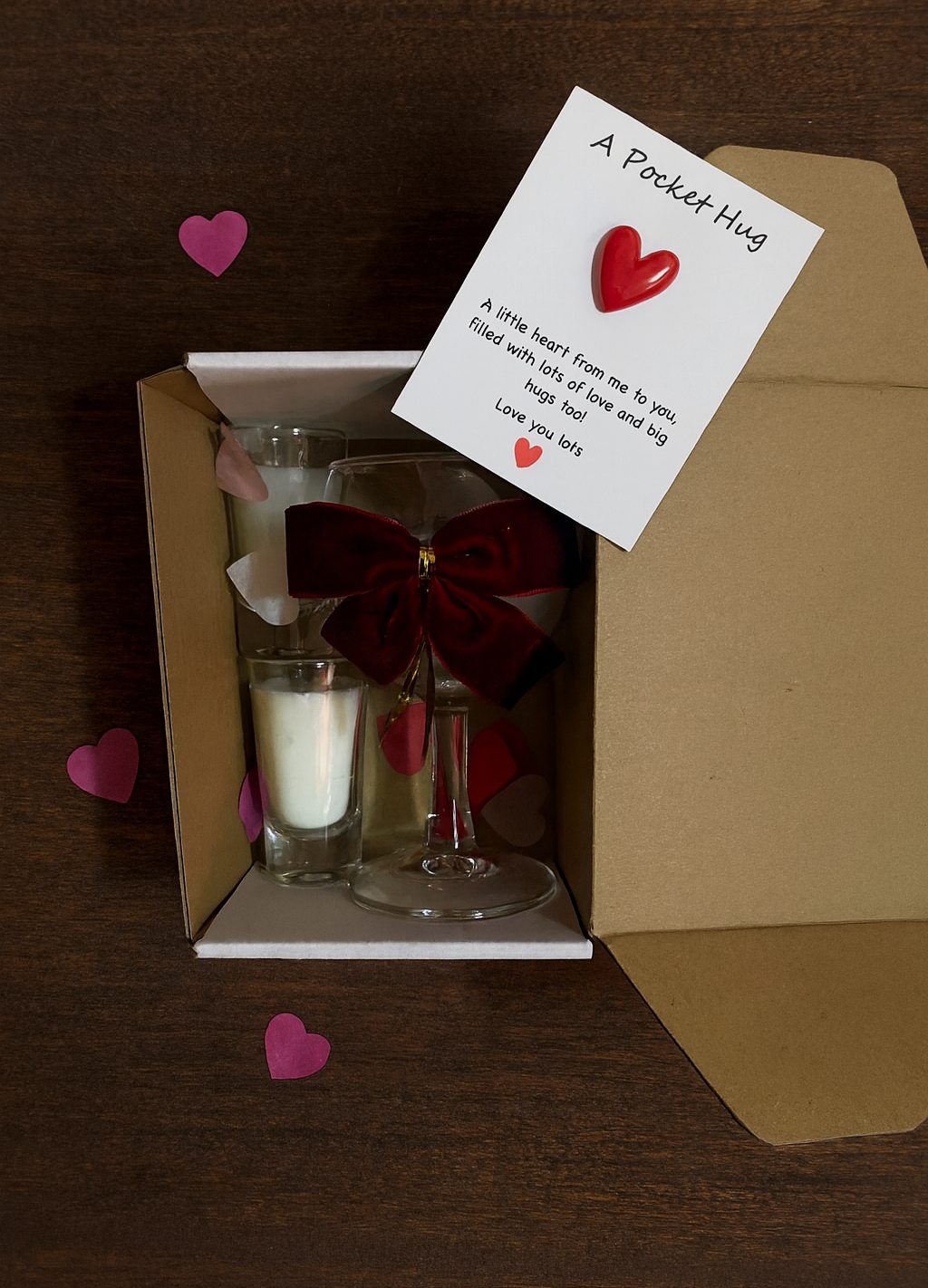 Pocket Hug Gift Box – Thinking of You Letterbox Gift with Keepsake Heart & Wine Glass - Image 2