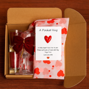 Pocket Hug Gift Box – Thinking of You Letterbox Gift with Keepsake Heart & Wine Glass