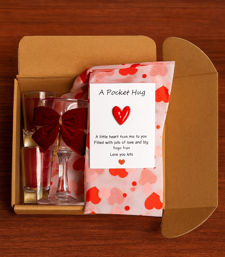 Pocket Hug Gift Box – Thinking of You Letterbox Gift with Keepsake Heart & Wine Glass