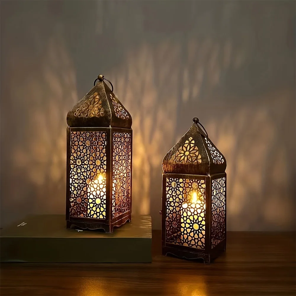 2-Pack Iron Metal Moroccan Style Lanterns Hollow-Out - Image 2