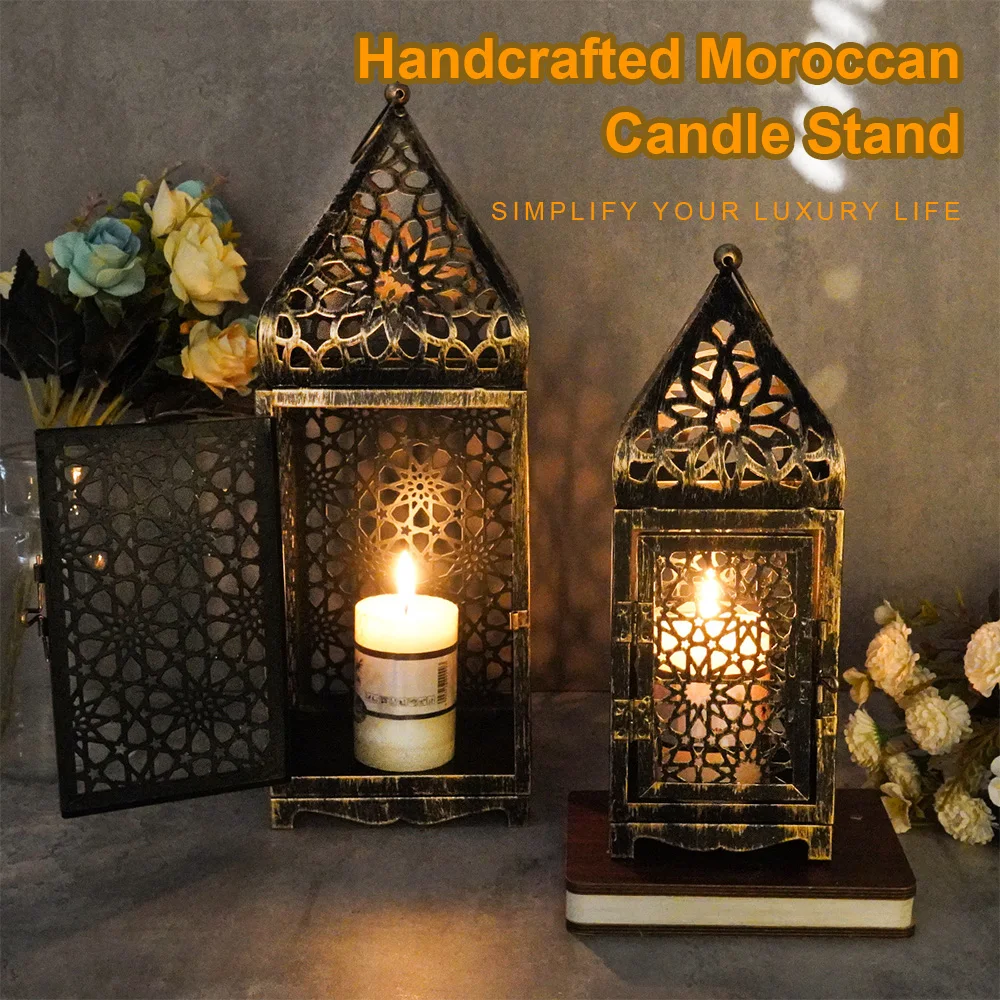 2-Pack Iron Metal Moroccan Style Lanterns Hollow-Out
