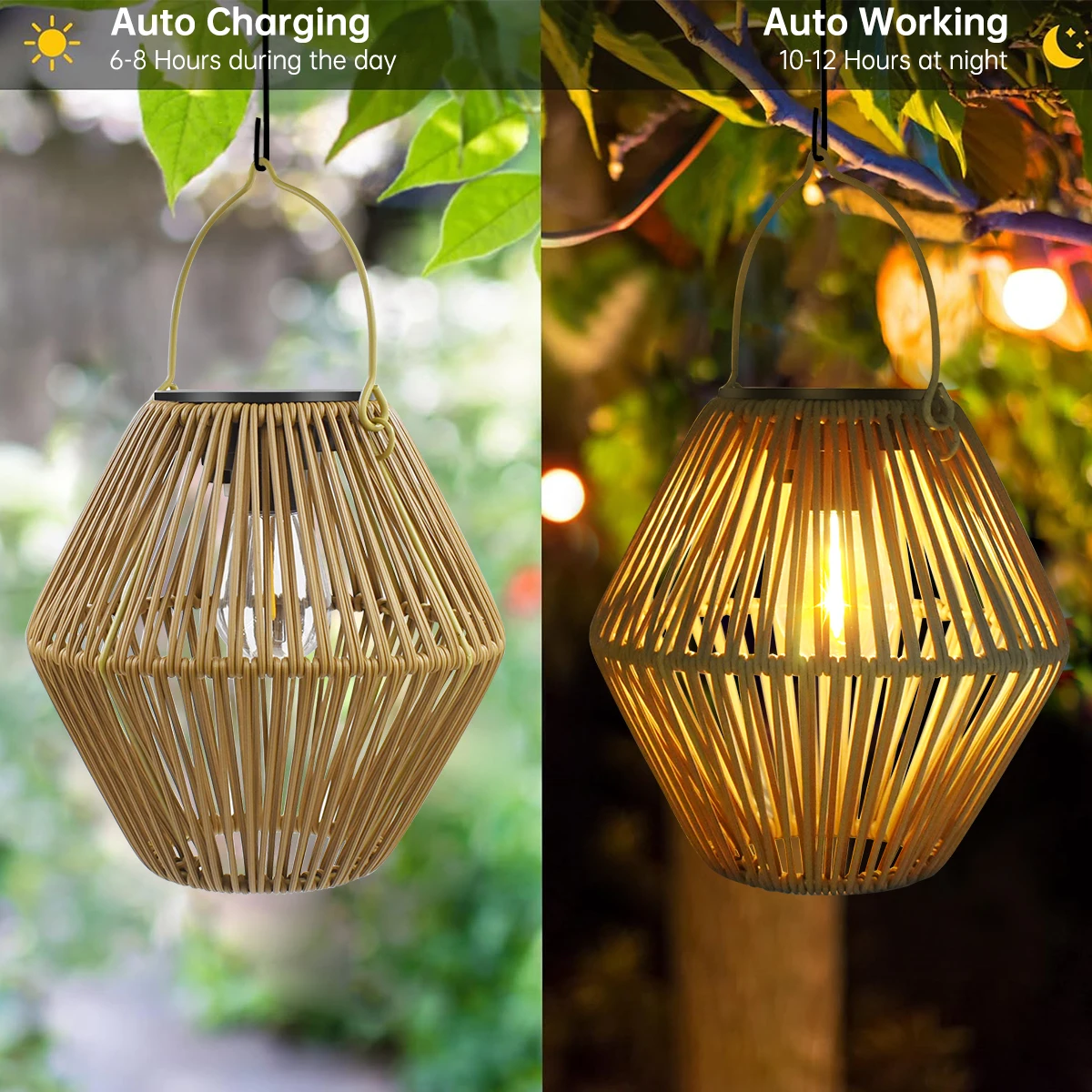Hanging Woven Lantern Boho Lamp Lights Decoration - Image 2