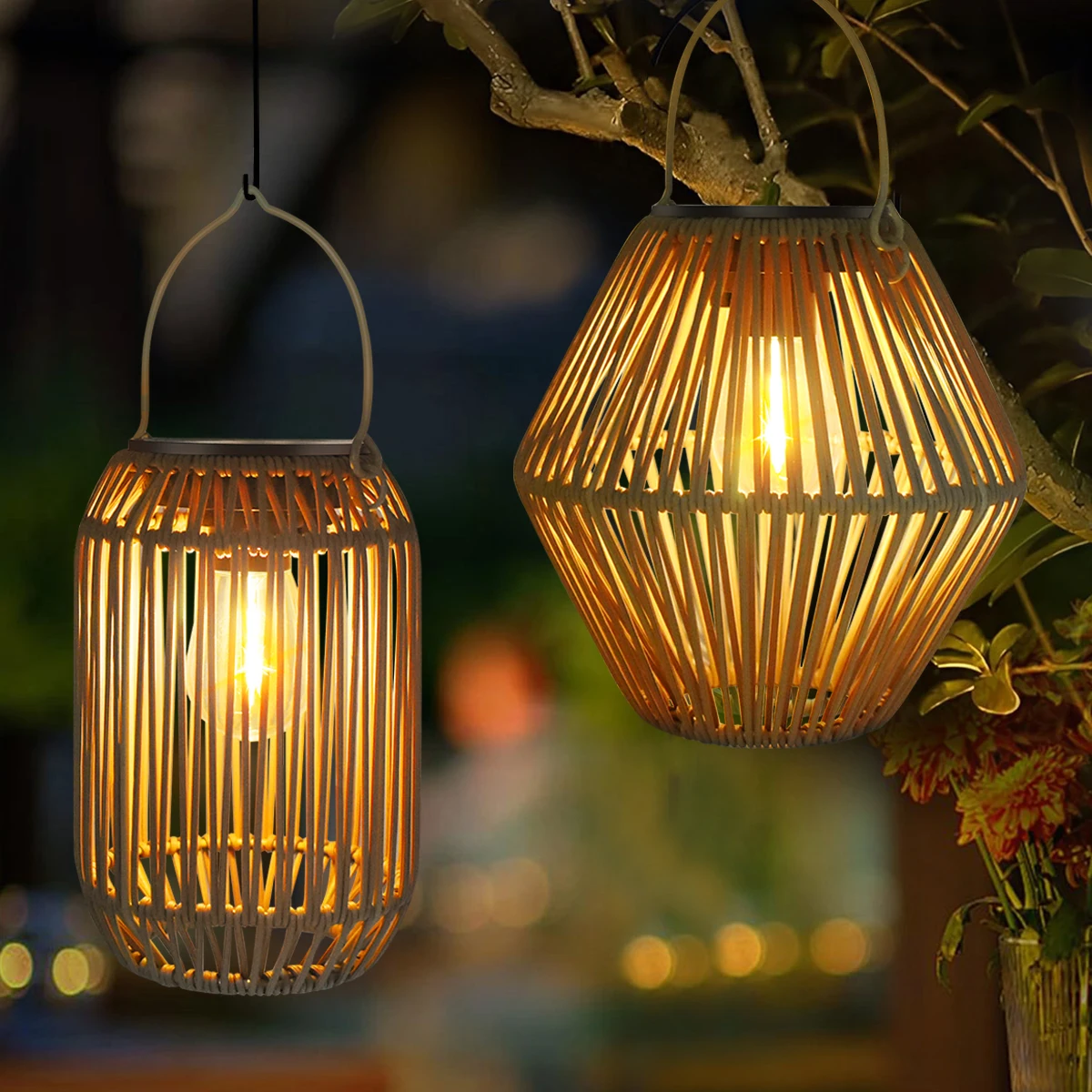 Hanging Woven Lantern Boho Lamp Lights Decoration